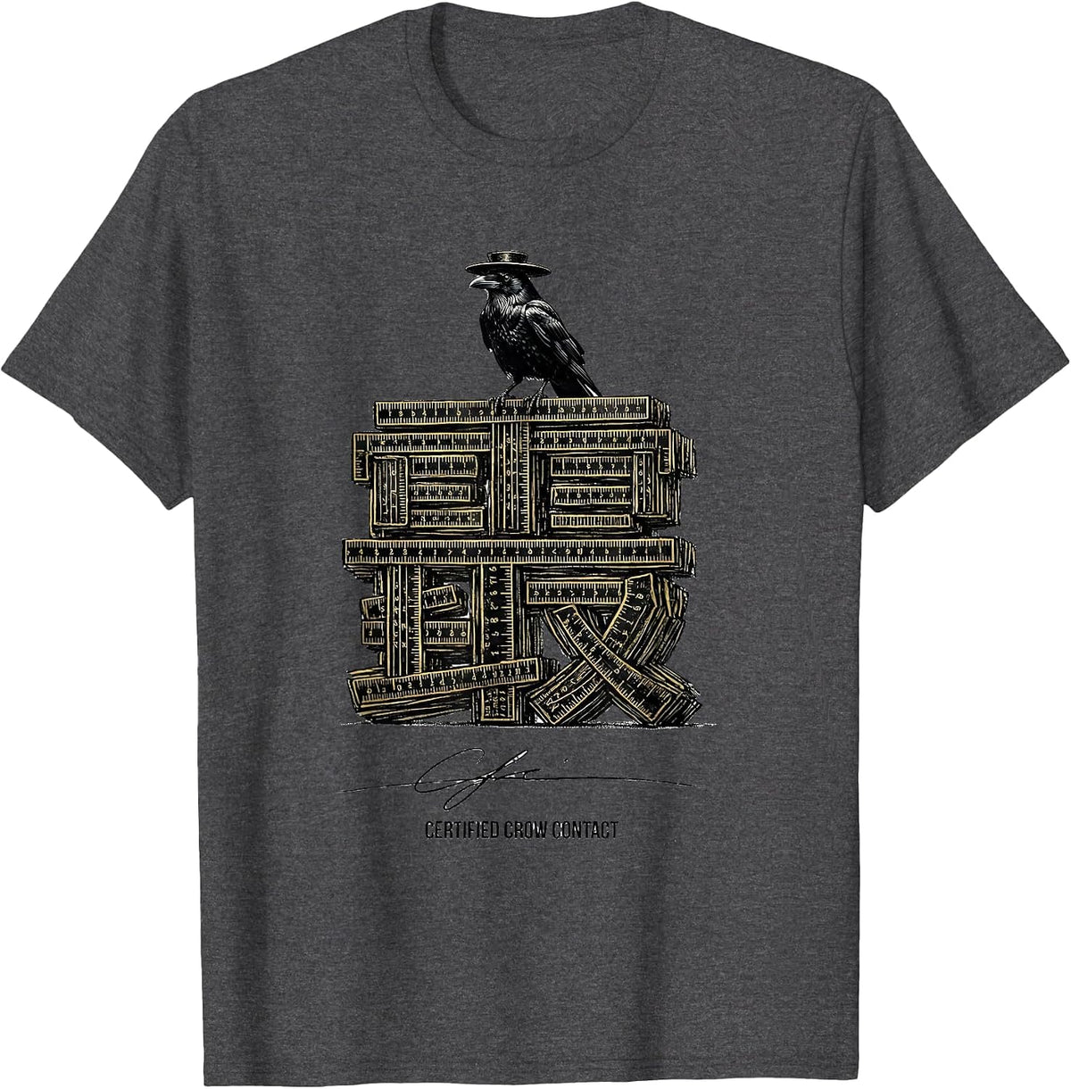 Men's Certified Crow Contact Gothic Crow Humor Raven Enthusiast T-Shirt - Dark Heather Grey