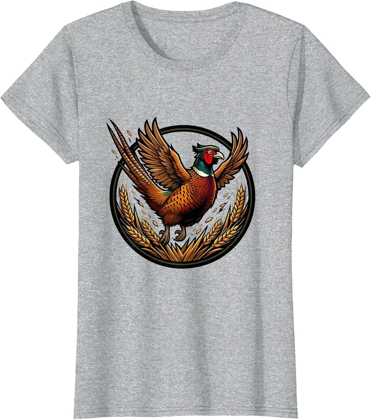 Pheasant Flush Camo Wheat Field Hunting Design T-Shirt - Heather Grey