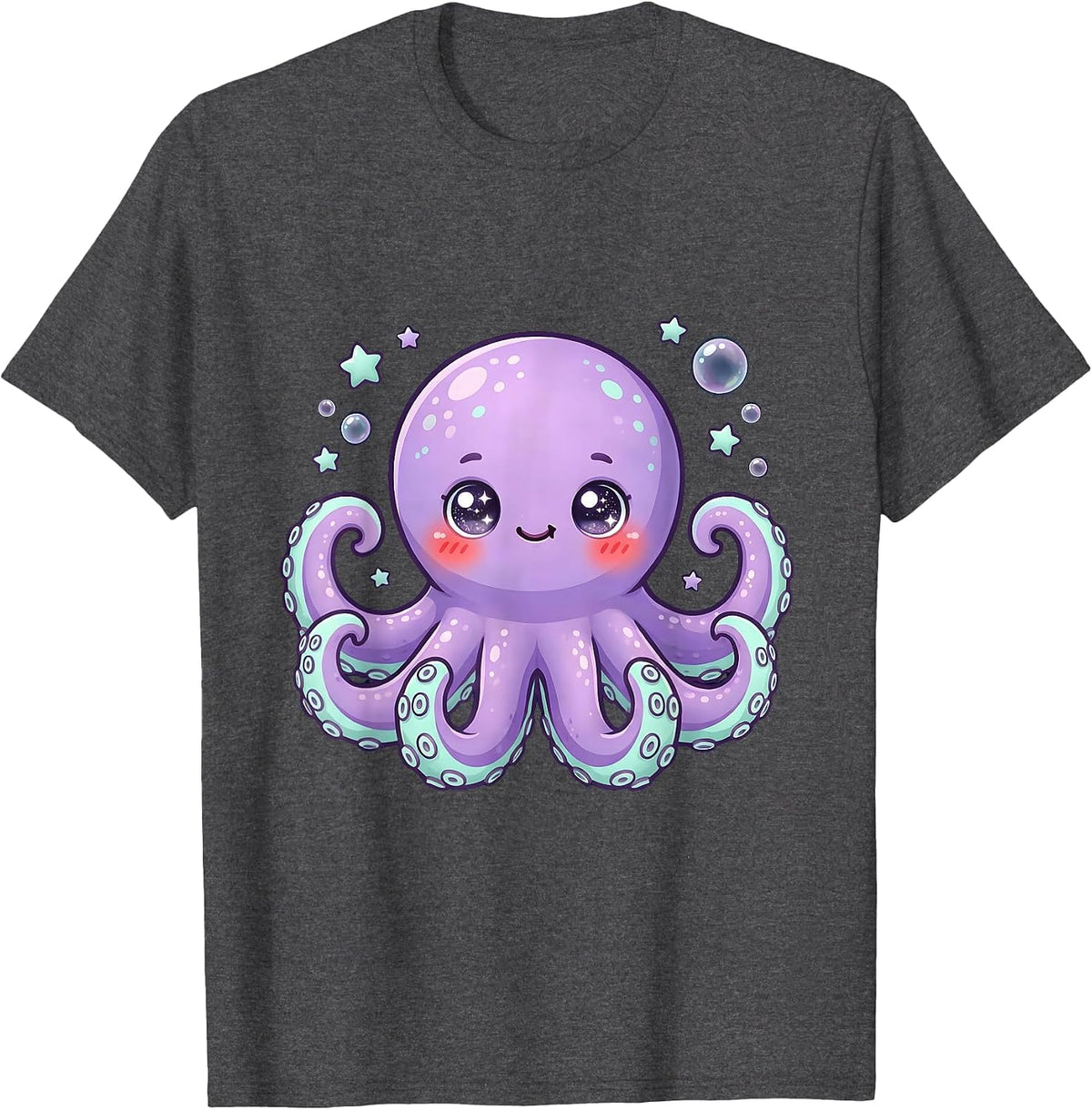 Glowing Octopus Deep Dark Ocean Illustration T-Shirt - Dark Heather Grey