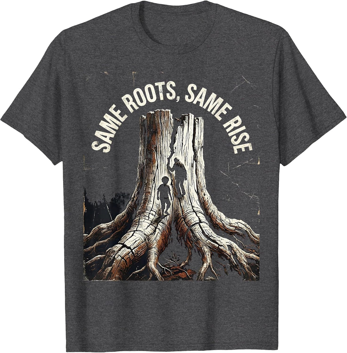 Men's Same Roots Same Rise Distressed Family Reunion Matching T-Shirt - Dark Heather Grey