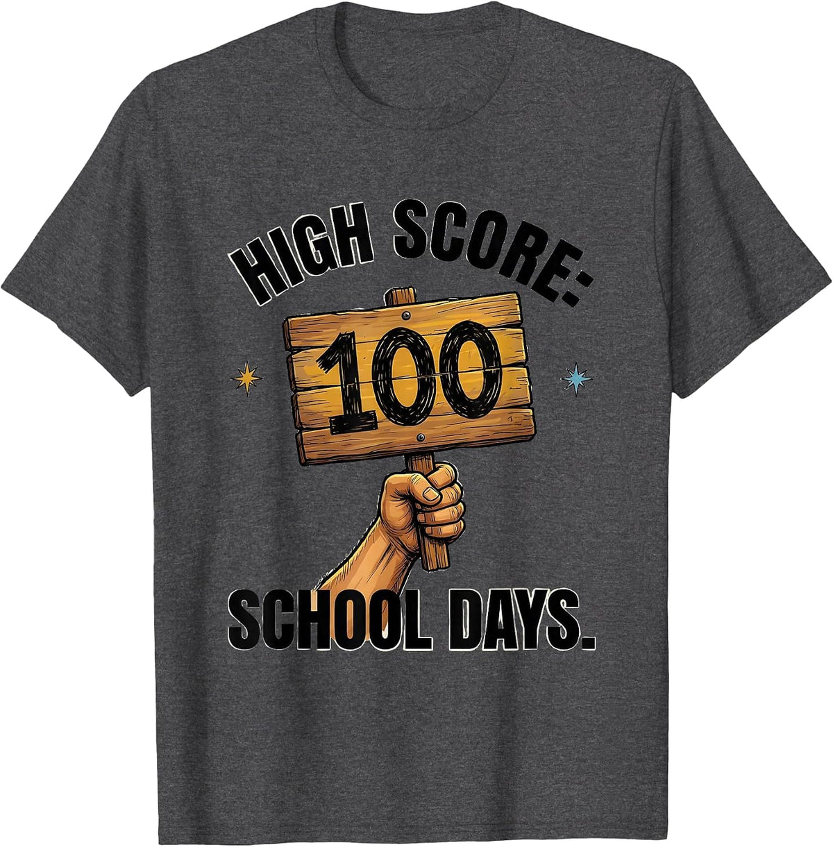 Men's High Score: 100 School Days Playful Gamer Milestone Boys T-Shirt - Dark Heather Grey