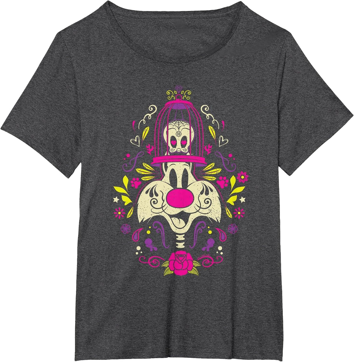 Looney Tunes Dia de Los Muertos Sylvester & Tweety Halloween T-Shirt - Dark Heather Grey