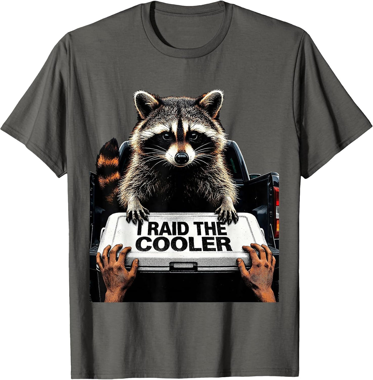I Raid The Cooler Funny Raccoon Trash Panda Meme Humor T-Shirt - Asphalt Grey