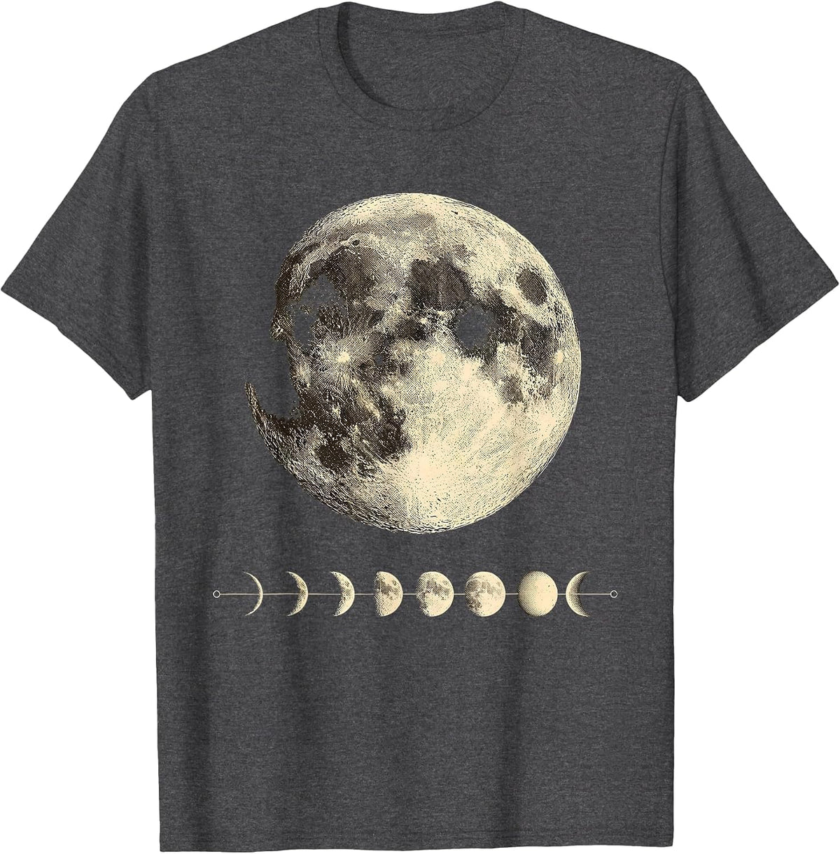 Lunar Phase Cycle Vintage Astronomy Science Teacher T-Shirt, Men, Dark Heather Grey, Small - As Pictured