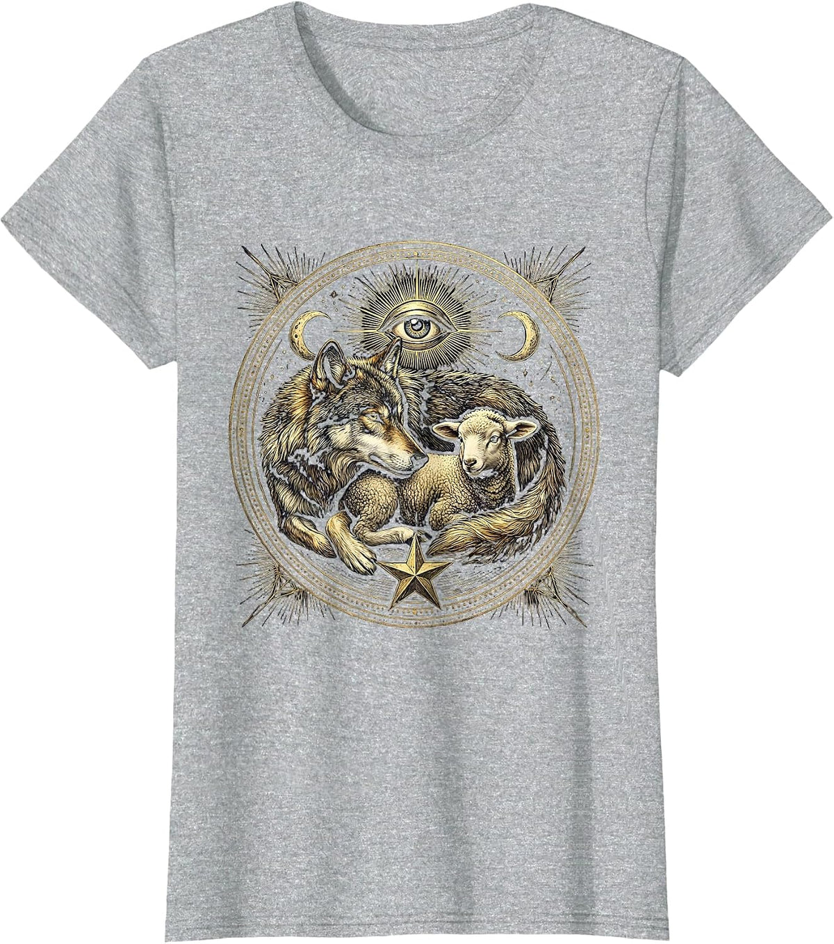 Women's Wolf and Lamb Resting Together Faith Over Fear T-Shirt - Heather Grey