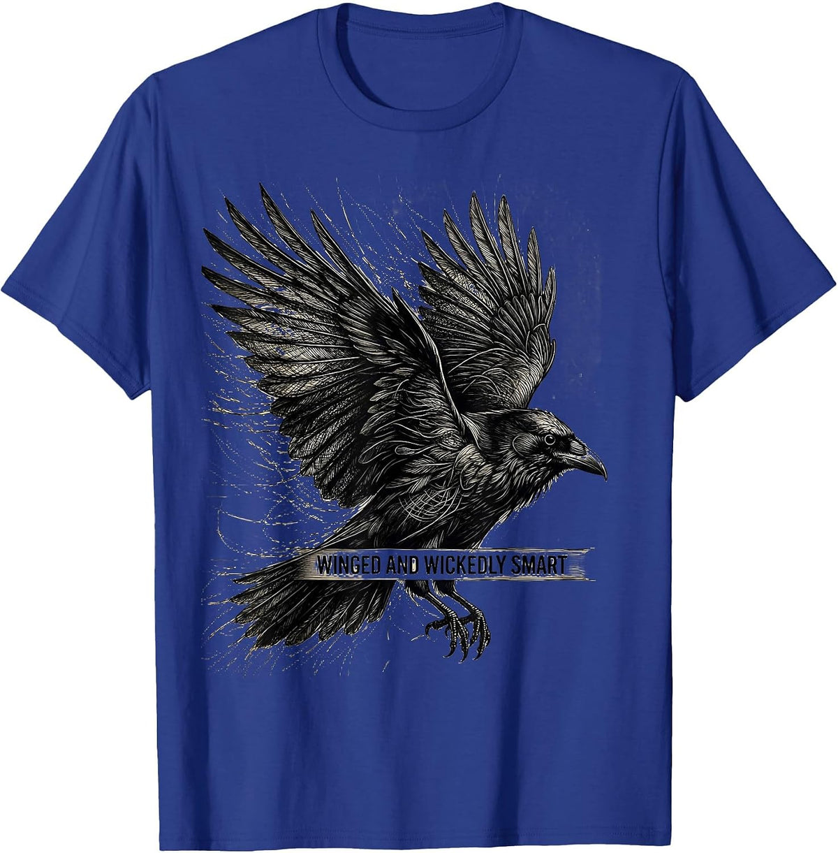 Winged and Wickedly Smart Crow Design T-Shirt - Royal Blue