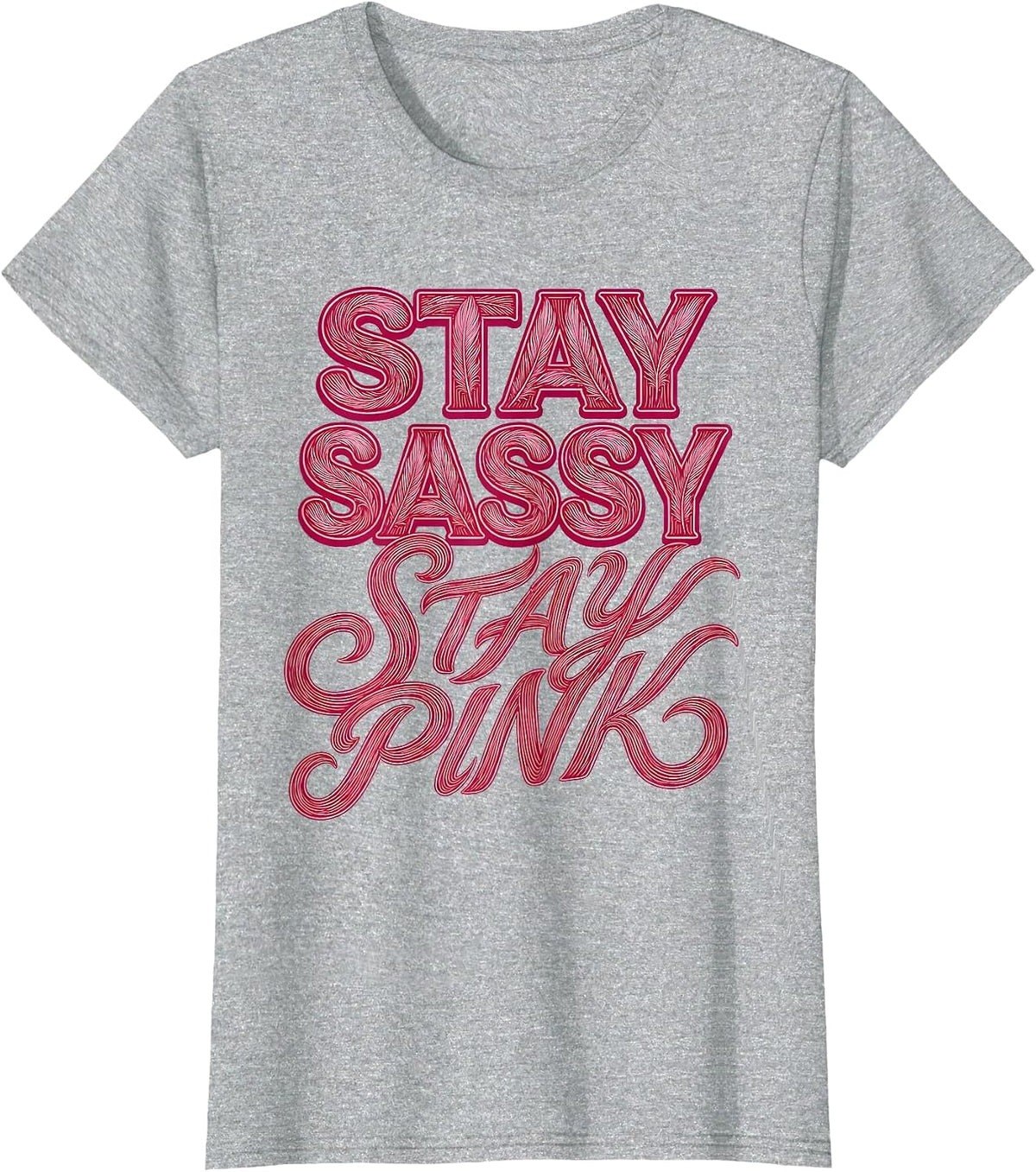 Stay Sassy Stay Pink Flamingo Design T-Shirt - Heather Grey