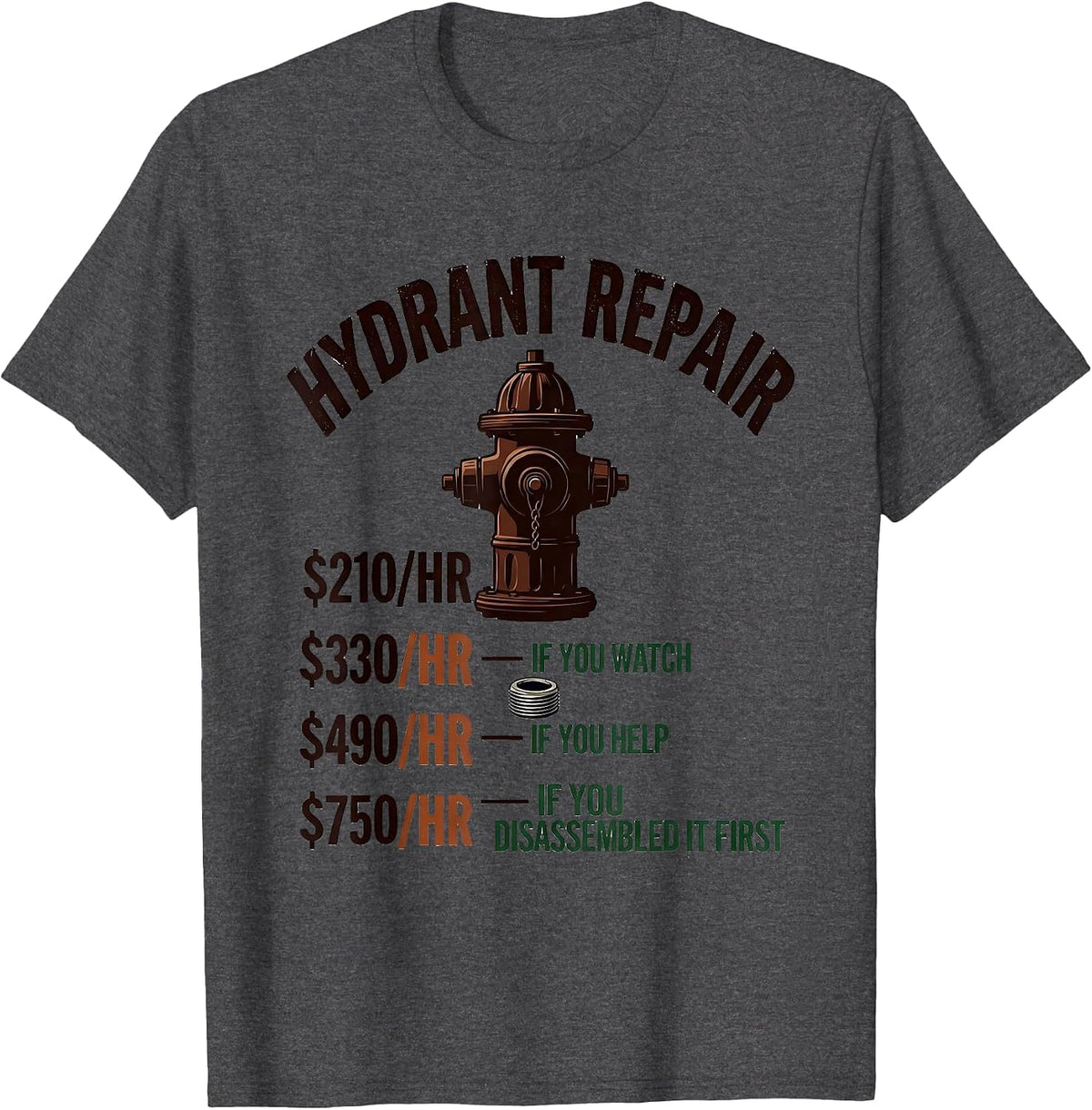 Hydrant Repair Funny Plumber Hourly Rate Vintage T-Shirt - Dark Heather Grey