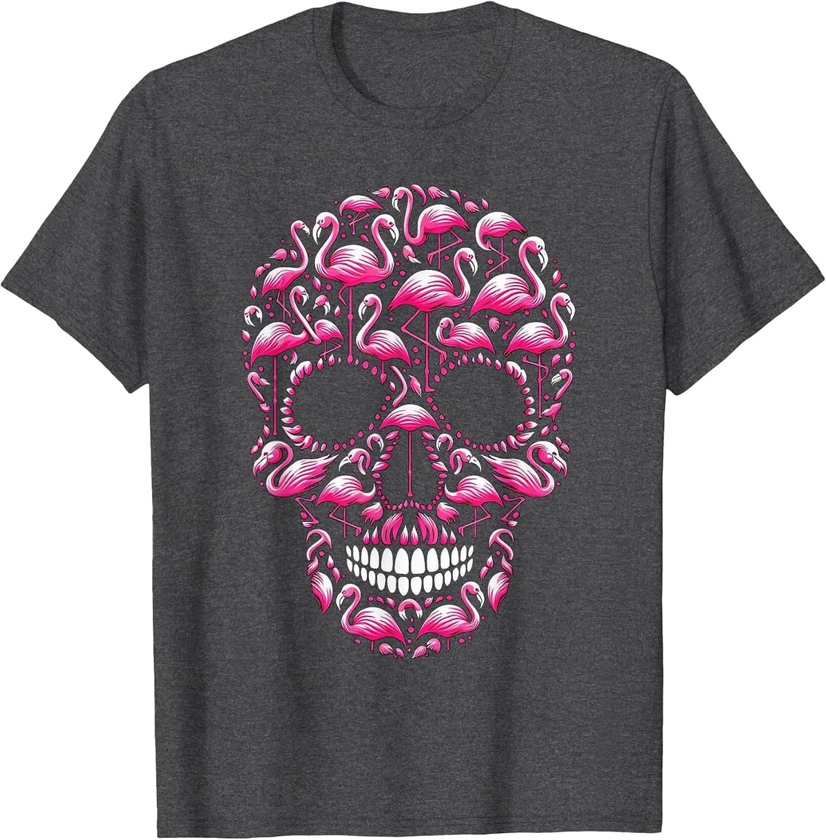 Flamingo Skull Halloween Party T-Shirt - Dark Heather Grey