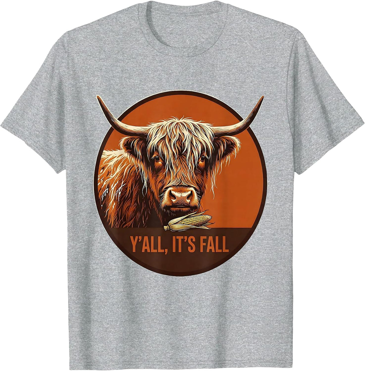Men's Y'all, It's Fall Cute Highland Cow Autumn Cozy Seasonal T-Shirt - Heather Grey