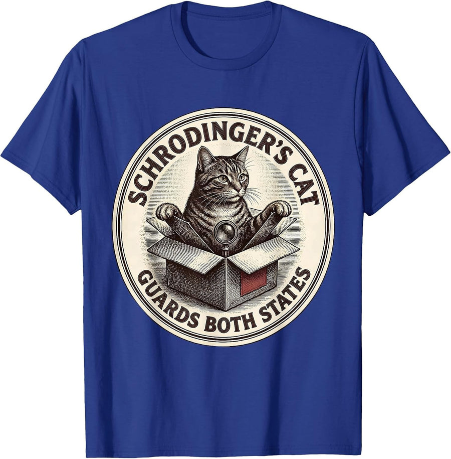 Schrodinger's Cat Guards Both States Funny Quantum Physics T-Shirt - Royal Blue