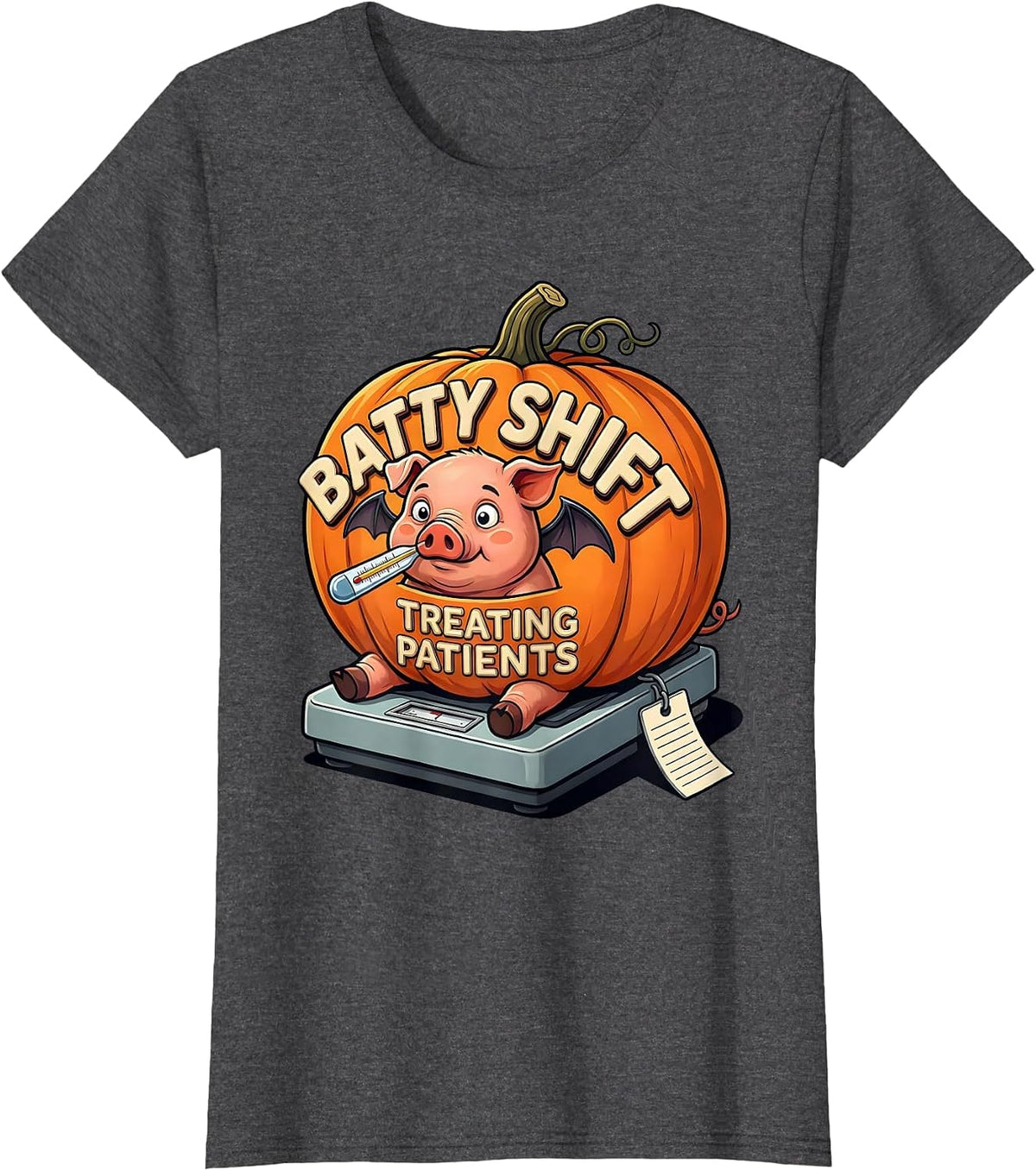 Women's Batty Shift Treating Patients Funny Vet Tech Halloween T-Shirt - Dark Heather Grey