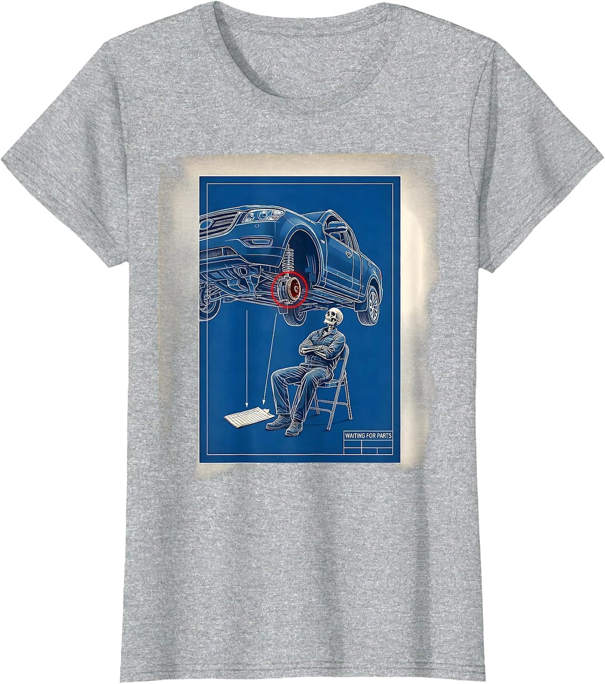 WAITING FOR PARTS Funny Mechanic Skeleton Auto Repair T-Shirt - Heather Grey