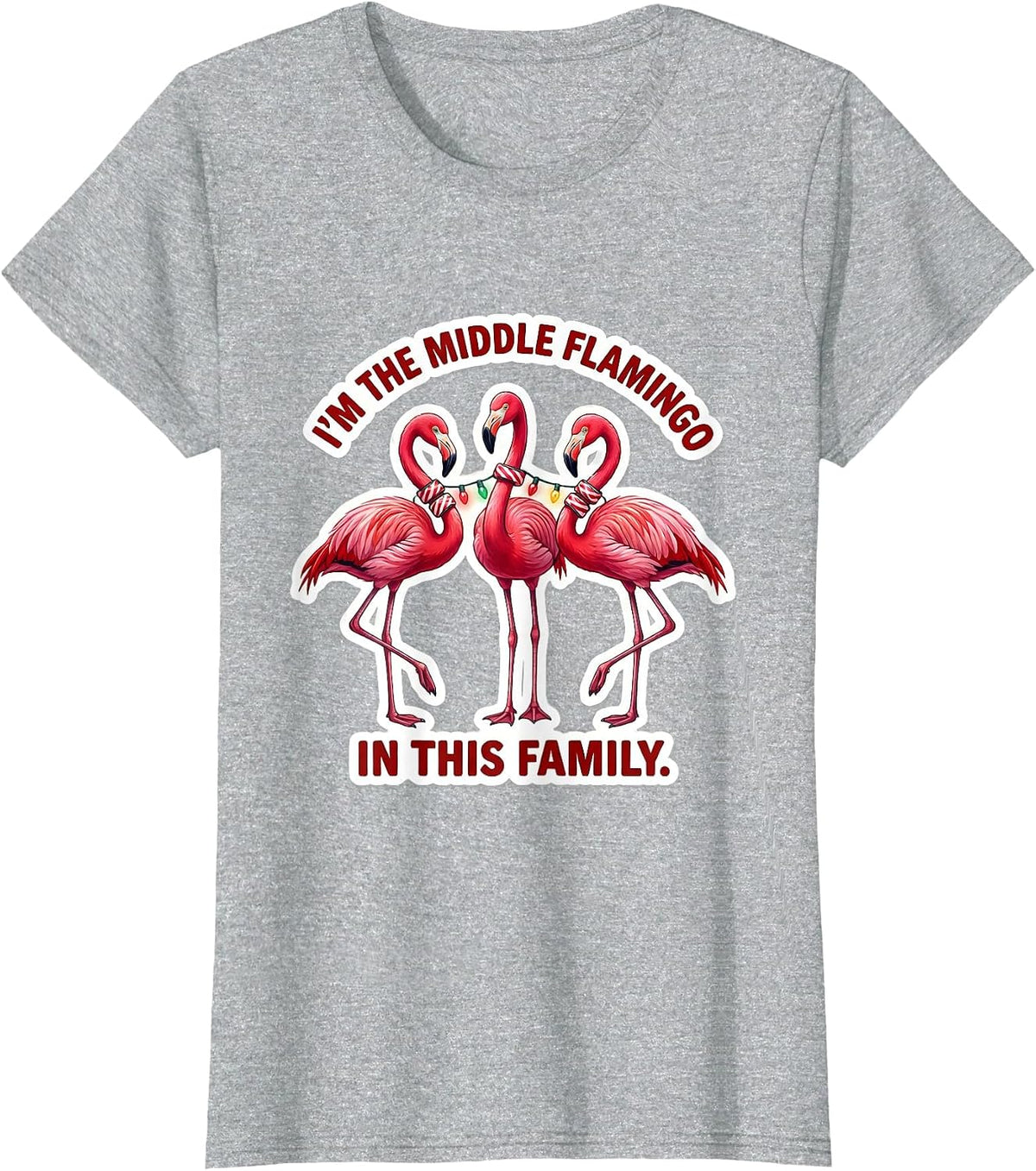 I'm The Middle Flamingo In This Family Funny Pink Flamingo T-Shirt - Heather Grey