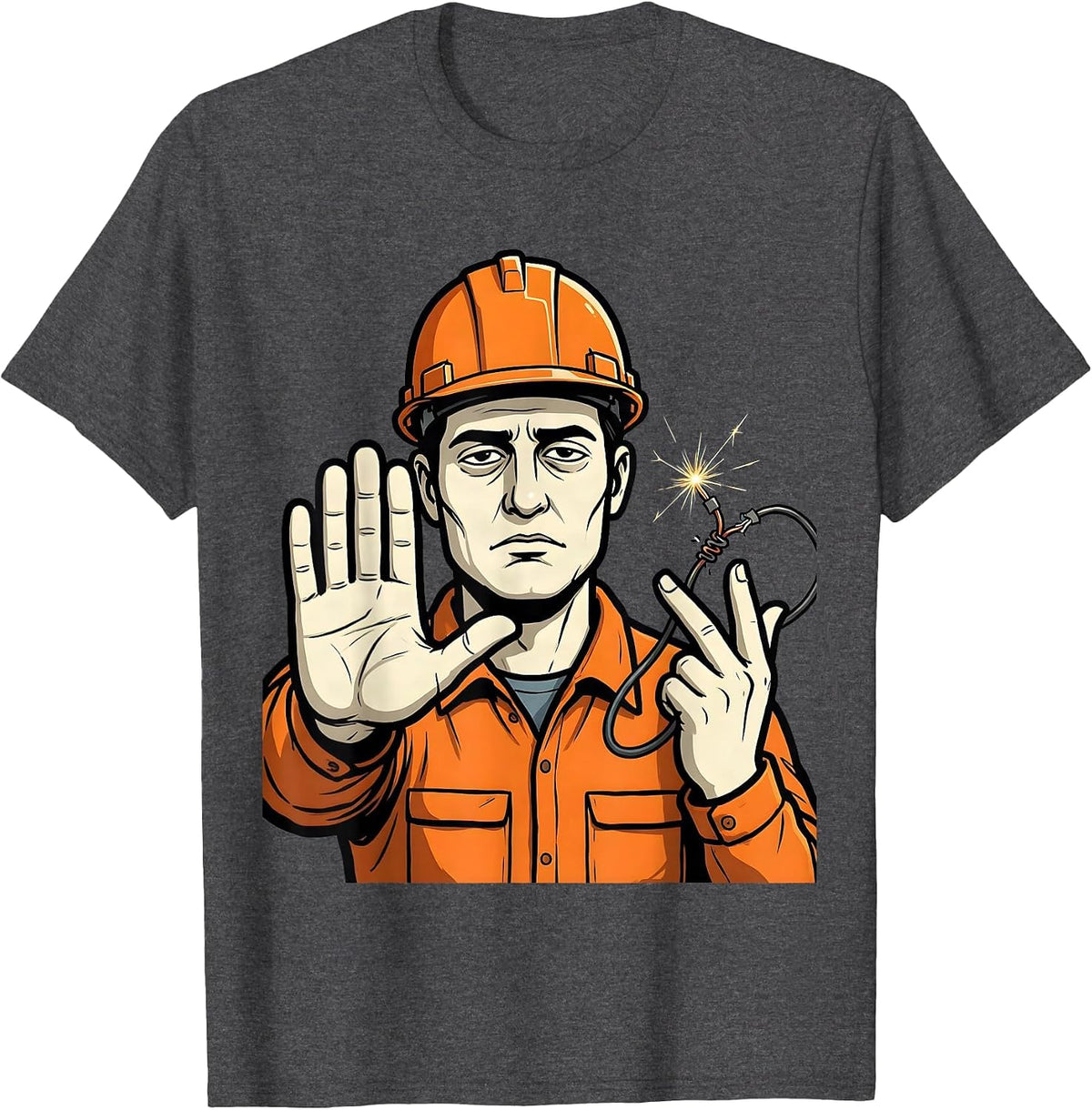 Electrician Stop Gesture Funny Trade Pride T-Shirt - Dark Heather Grey