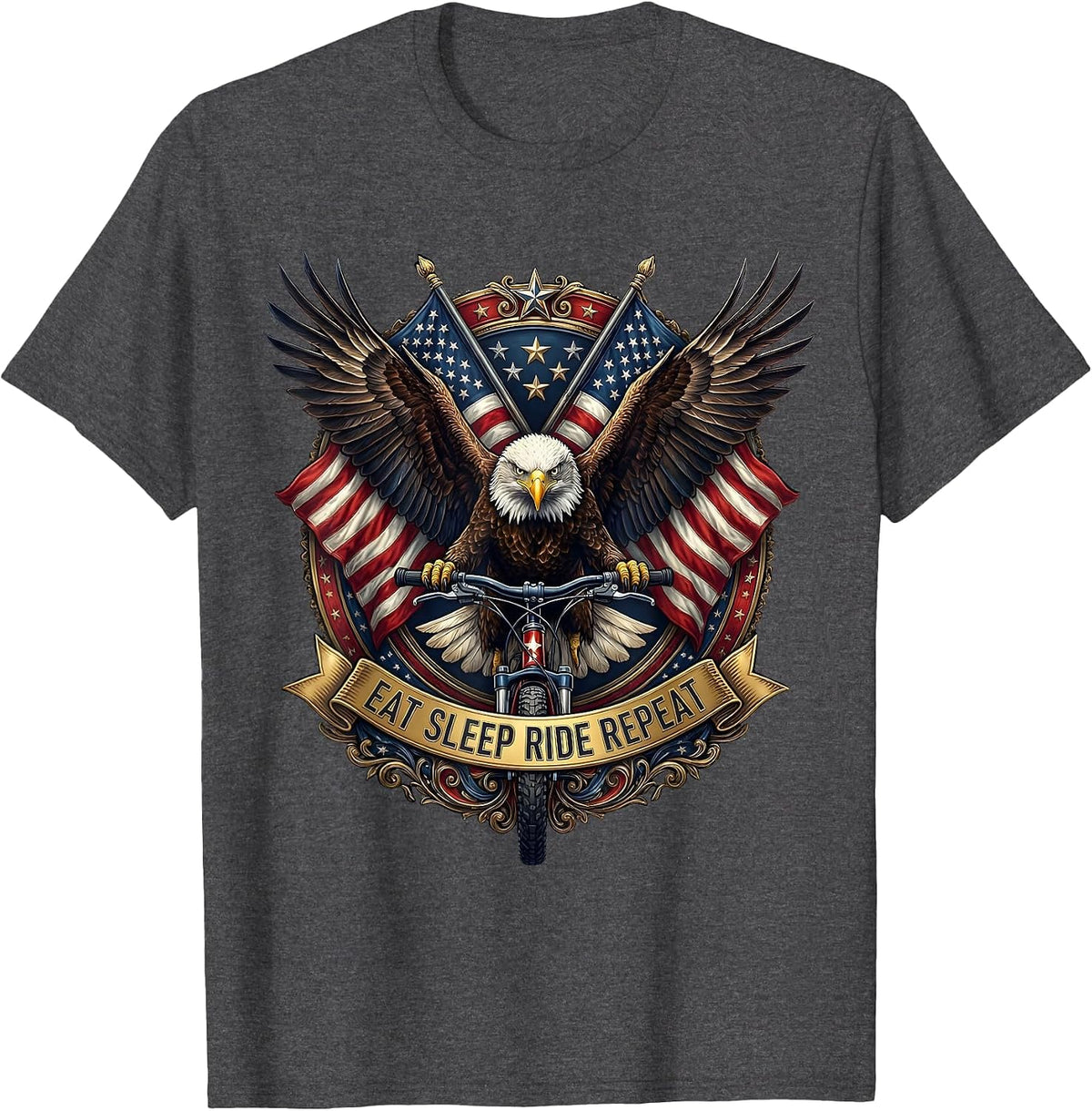 Eat Sleep Ride Repeat MTB Cycling Design T-Shirt - Dark Heather Grey