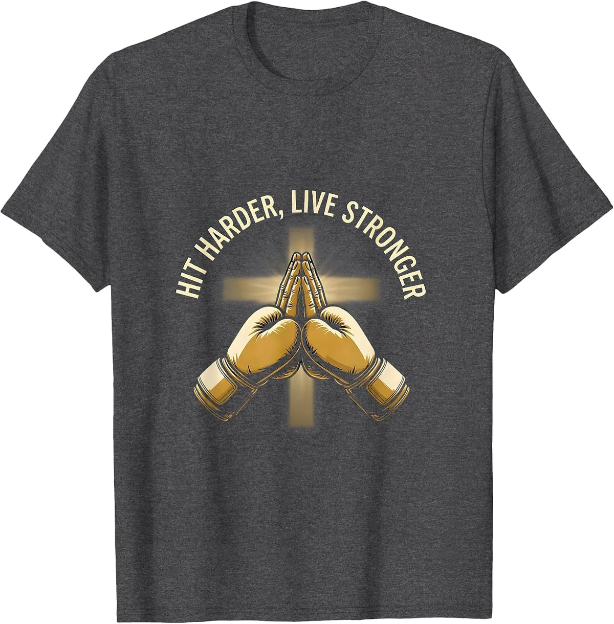 Hit Harder Live Stronger Boxing Graphic Design T-Shirt - Dark Heather Grey