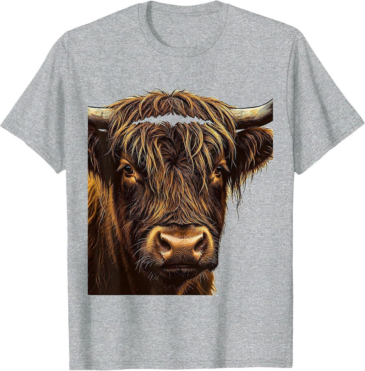 Men's Highland Cow Head Wood Type Letterpress Funny Cow Lover T-Shirt - Heather Grey