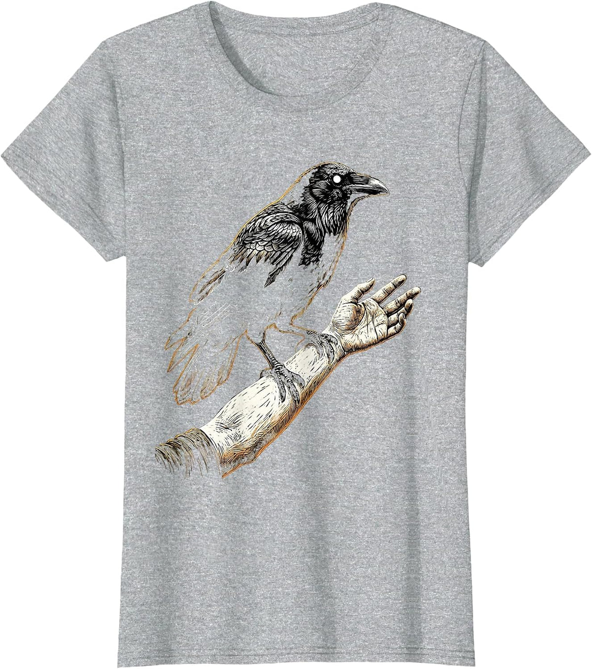 Women's Crow Perched on Outstretched Hand Illustration T-Shirt - Heather Grey