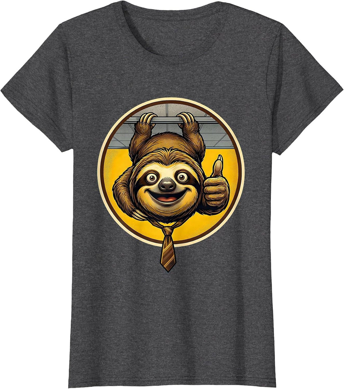 Women's Sloth Office Cubicle Ceiling Funny Humor Graphic T-Shirt - Dark Heather Grey