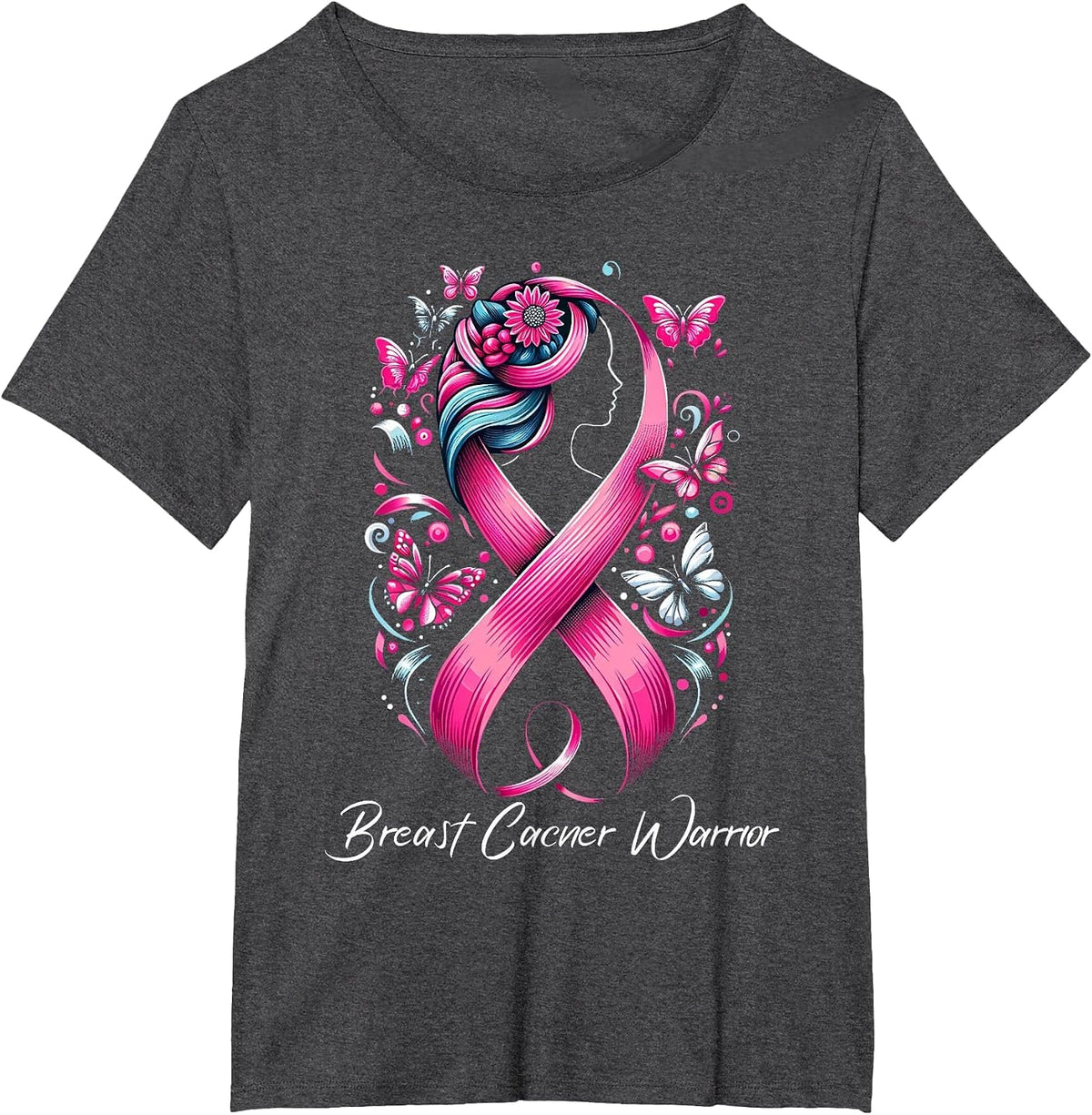 Faith Hope Love Ribbon Breast Cancer Awareness Warrior Pink T-Shirt - Dark Heather Grey