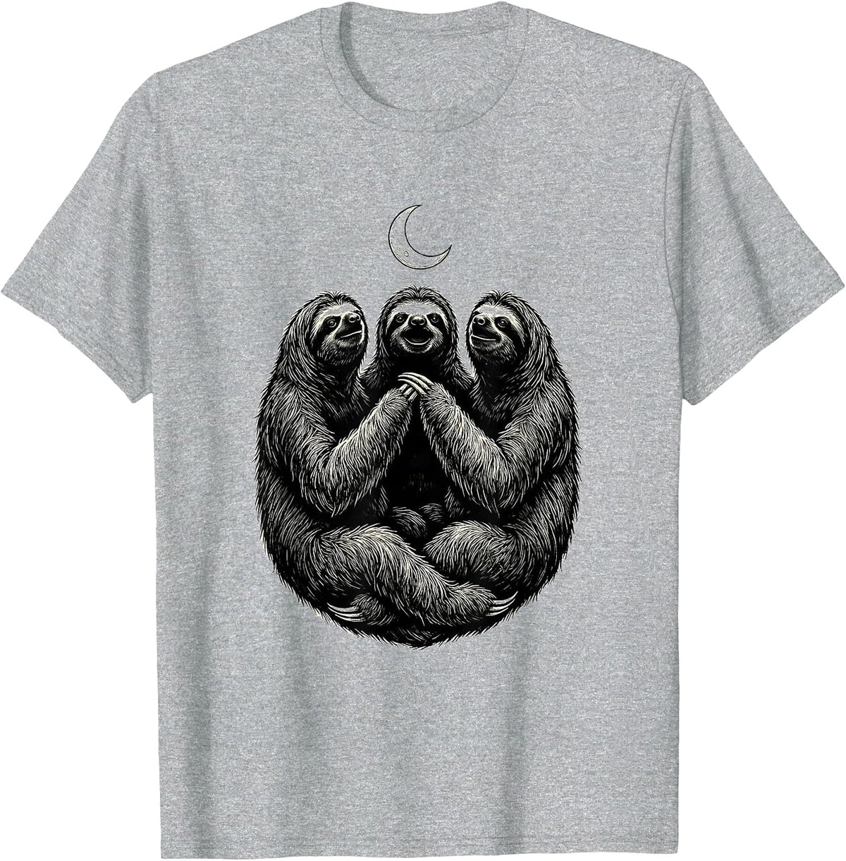Men's Three Sloth Moon Howling Meme Absurd Humor T-Shirt - Heather Grey