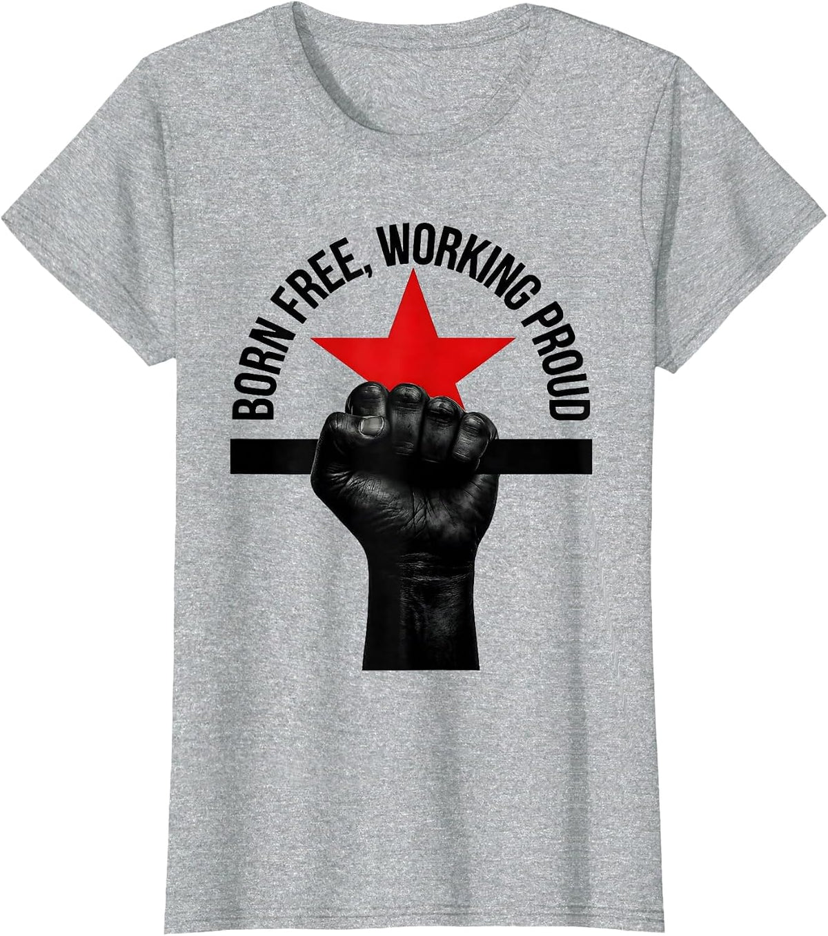Women's Born Free Working Proud Stars Stripes Labor Day T-Shirt - Heather Grey