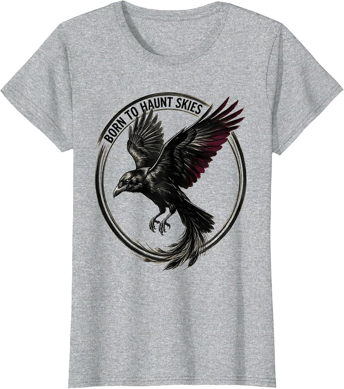 Women's Born to Haunt Skies Crow Graphic Design T-Shirt - Heather Grey