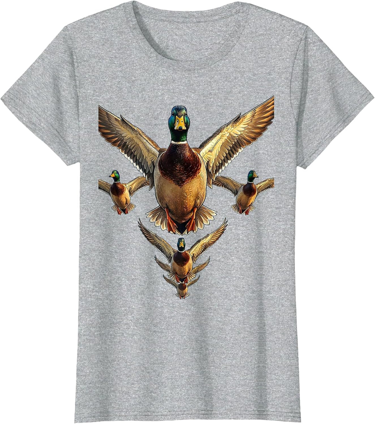 Flock of Ducks V Formation Flying Overhead T-Shirt - Heather Grey
