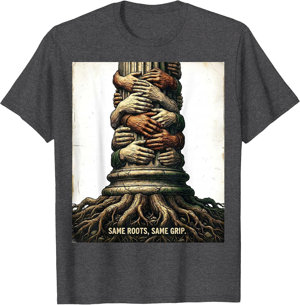 Same Roots, Same Grip Vintage Family Reunion Matching Group T-Shirt - Dark Heather Grey