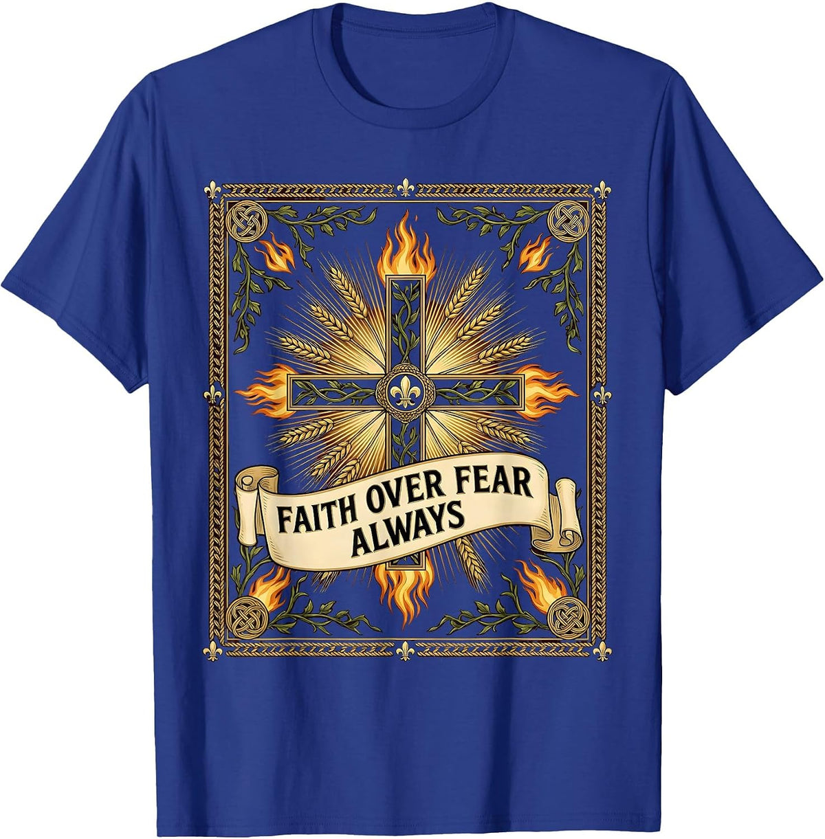 Men's Faith Over Fear Always Christian Halloween Design T-Shirt - Royal Blue