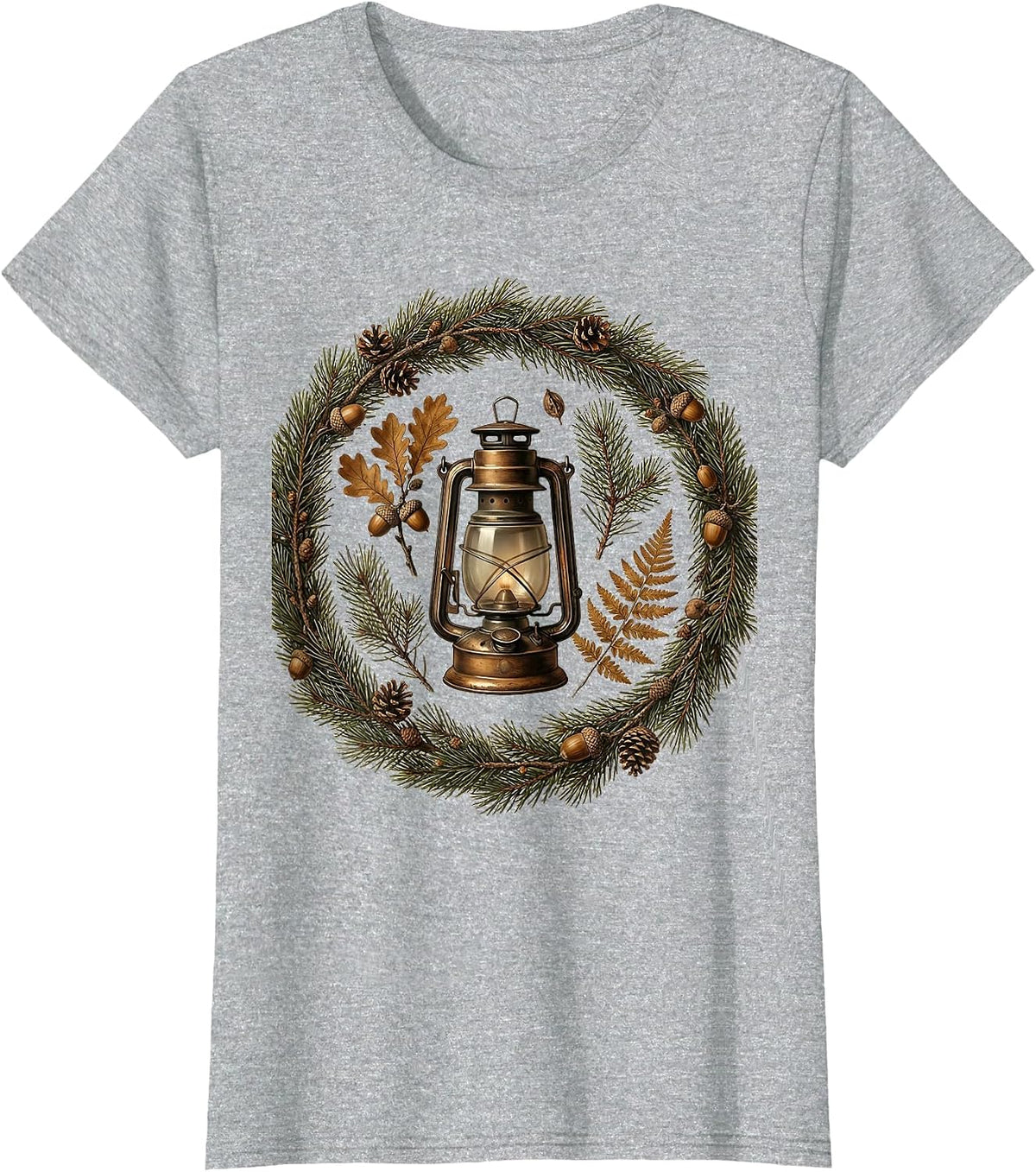 Old Lantern Hunting Cabin Rustic Wilderness Art T-Shirt - Heather Grey