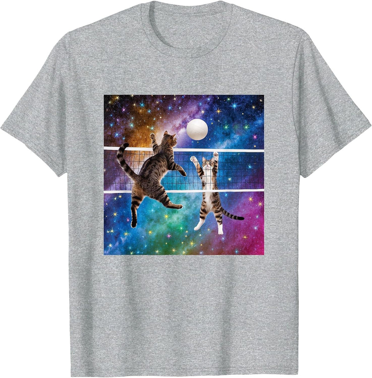 Funny Volleyball Cats Playing T-Shirt - Heather Grey
