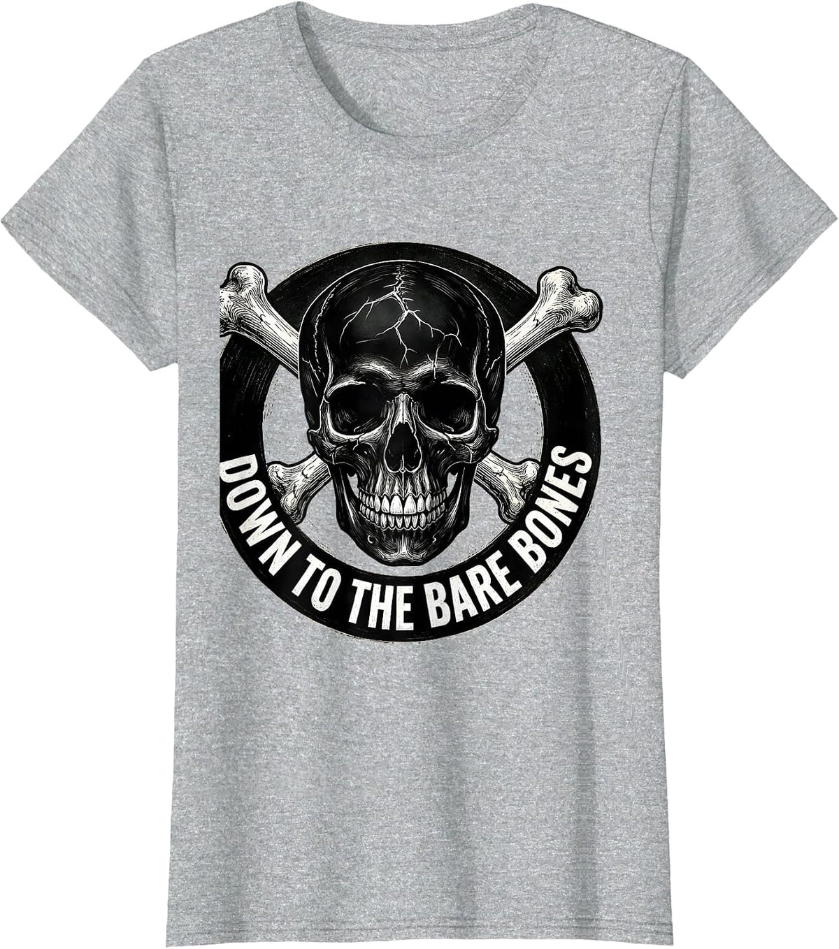 Down to the Bare Bones Skeleton Graphic Design T-Shirt - Heather Grey