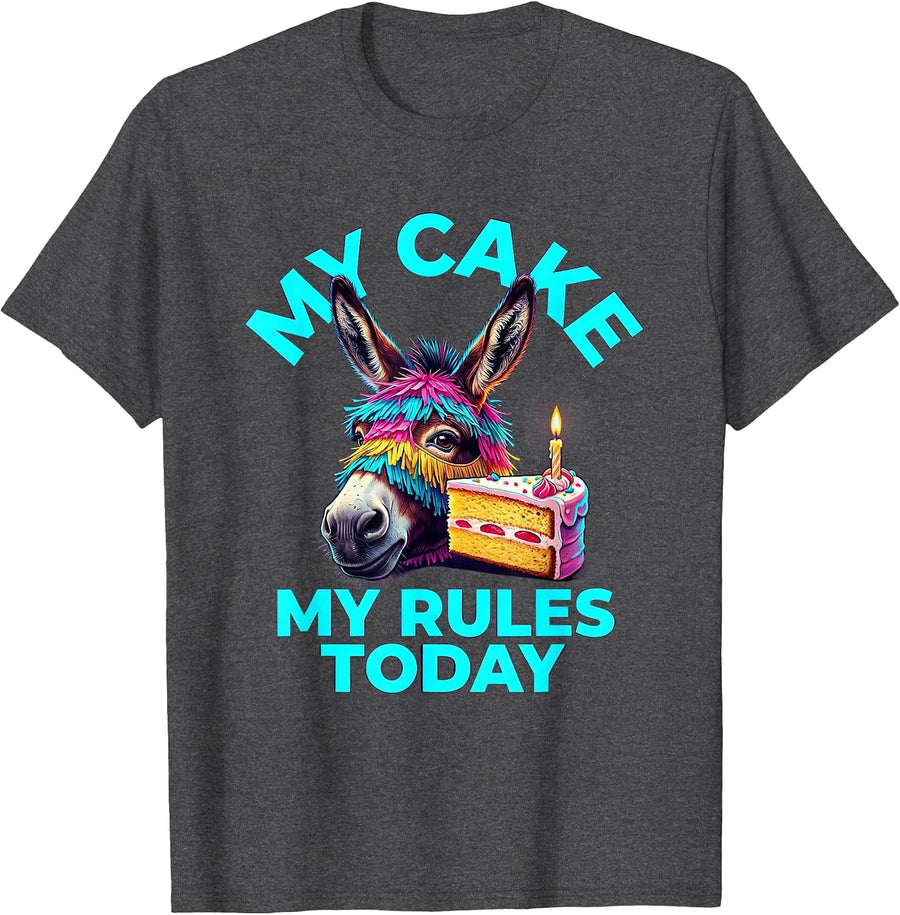 Men's My Cake My Rules Today Funny Llama Pinata Birthday Boy Party T-Shirt - Dark Heather Grey