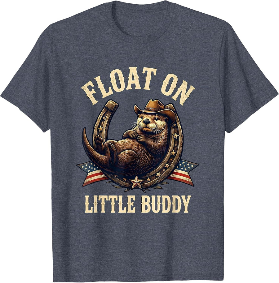 Float On Little Buddy Sea Otter Design T-Shirt - Heather Blue