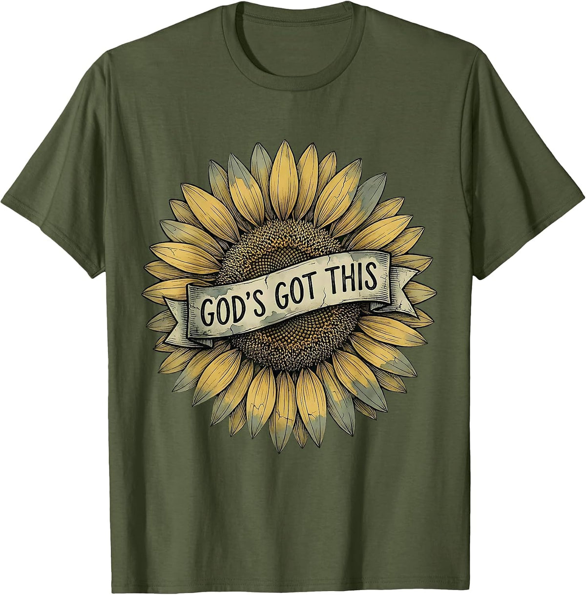 Faith Over Fear God's Got This Inspirational Design T-Shirt - Olive Green