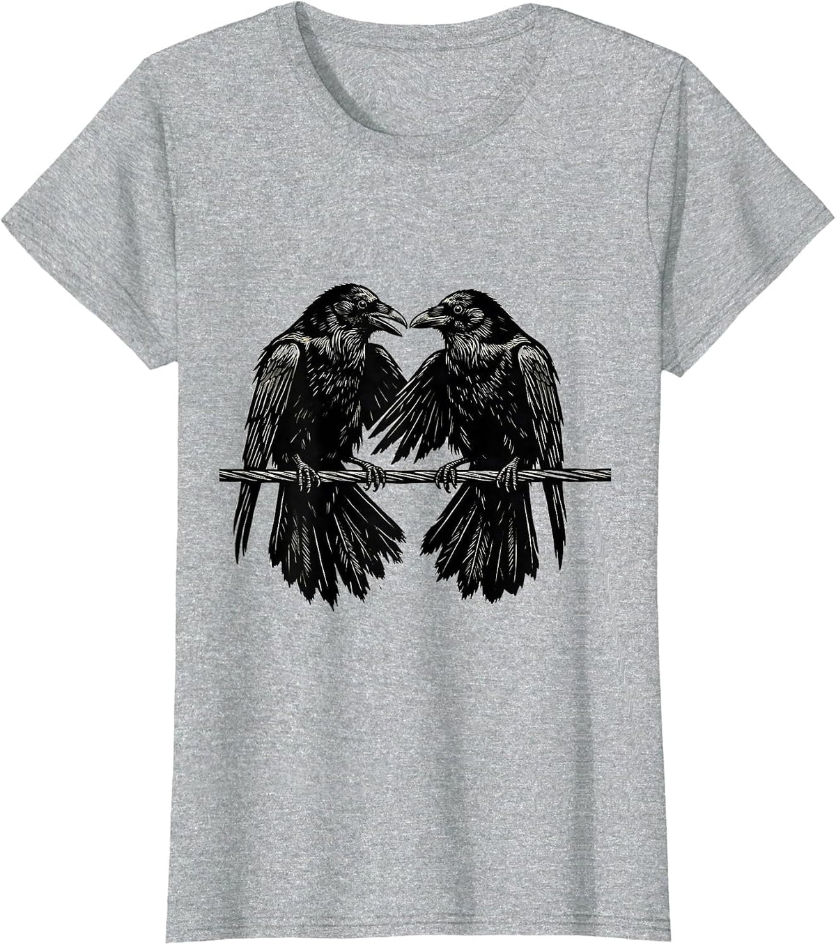 Women's Crow vs Crow Face-Off on a Wire Graphic T-Shirt - Heather Grey