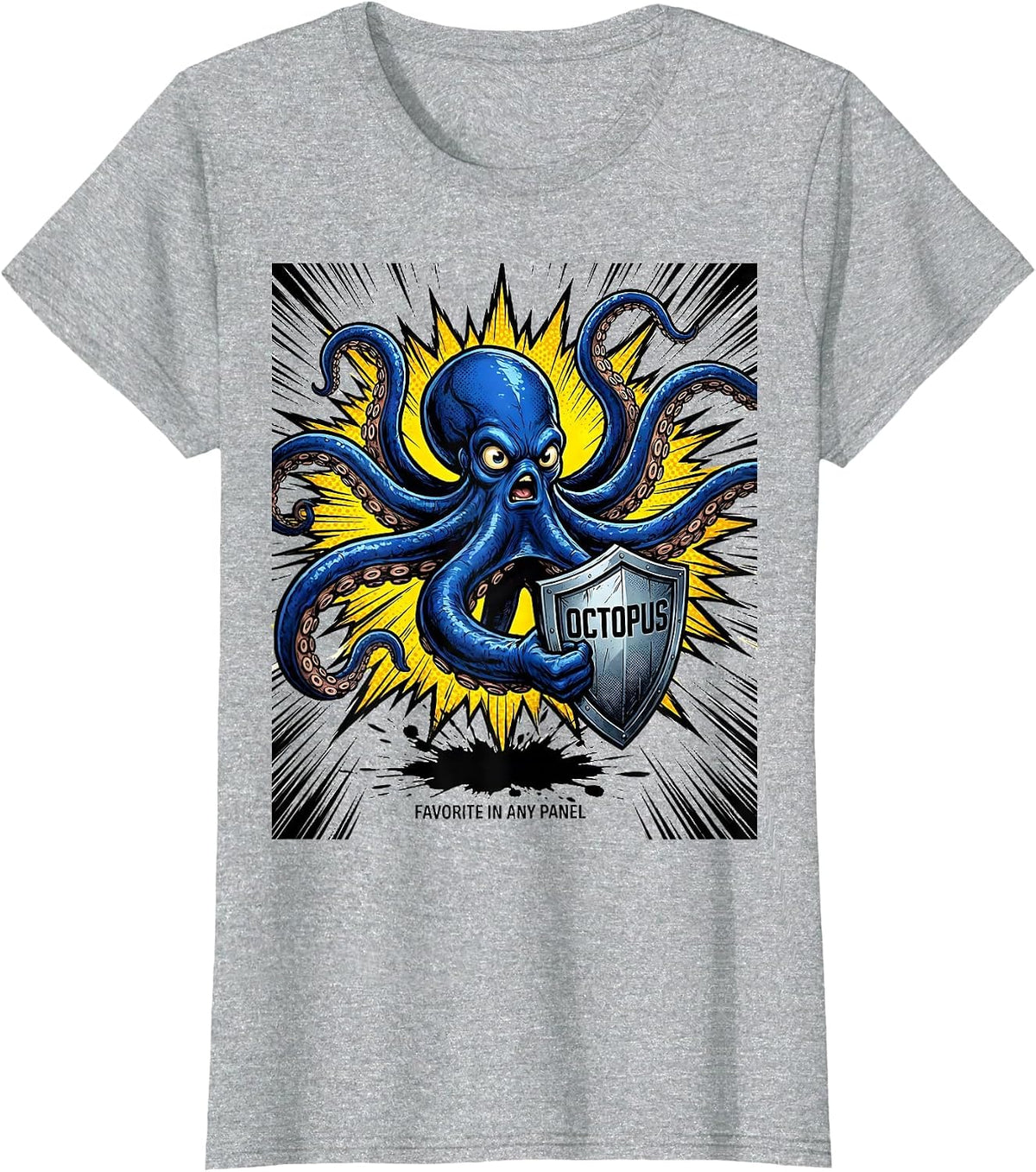 Women's Octopus, Favorite In Any Panel Comic Book Ocean Wildlife Fan T-Shirt - Heather Grey