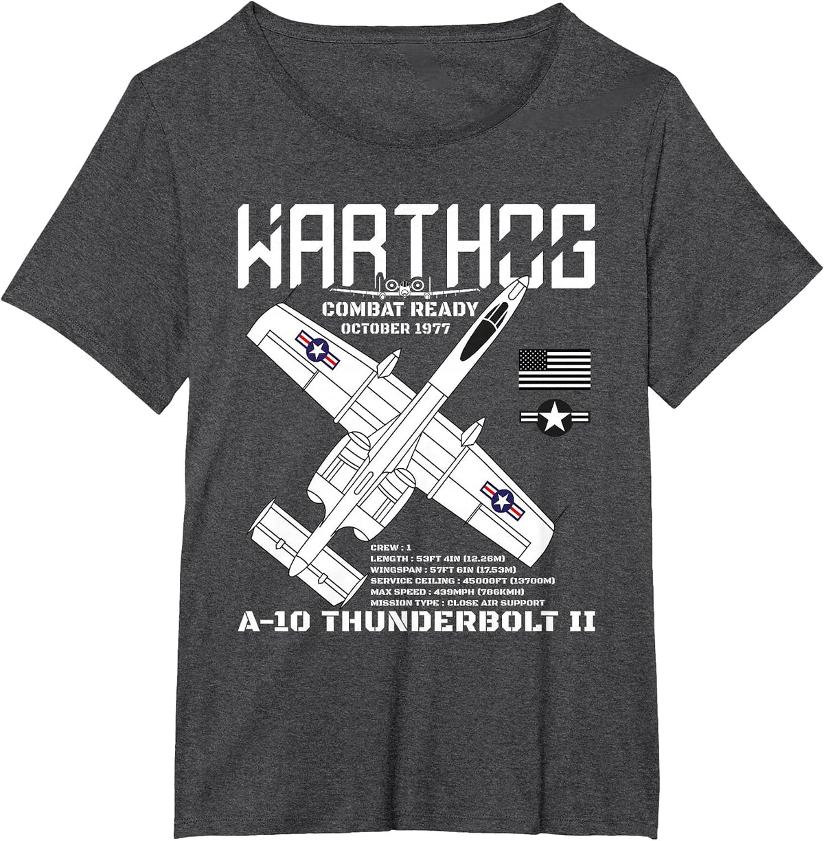 A-10 Warthog Fighter Jet Specs Military Airplane Warthog T-Shirt - Dark Heather Grey