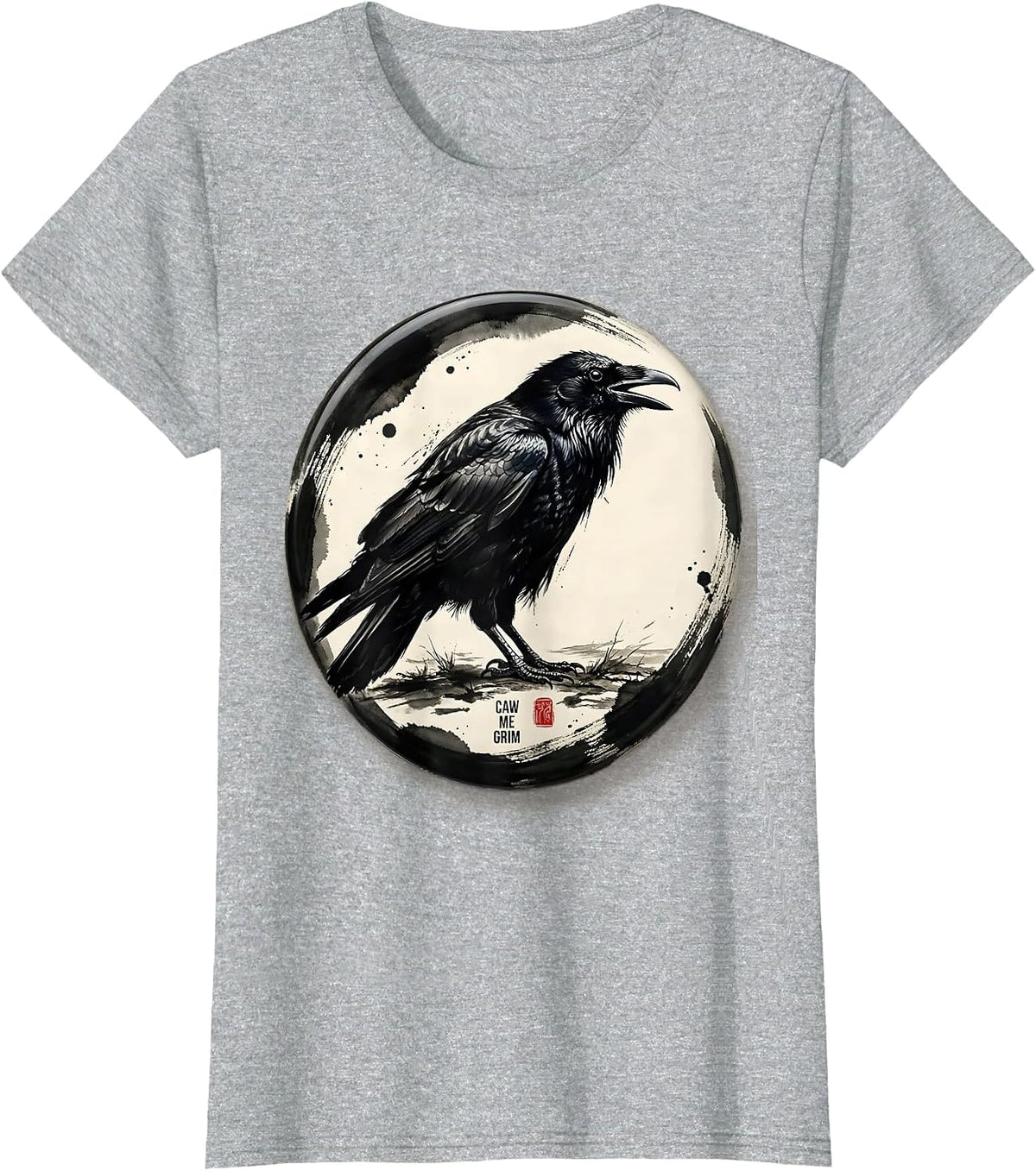 caw me grim Gothic Crow Bird Pun Humor Dark Humor T-Shirt - Heather Grey