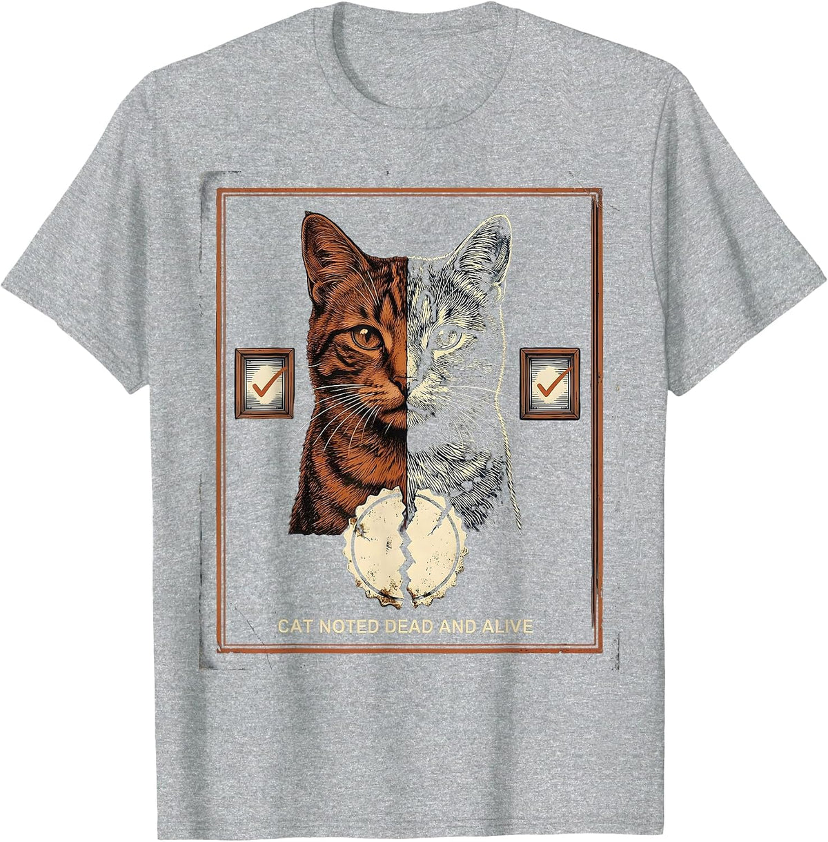 Men's Cat Noted Dead And Alive Vintage Quantum Physics Humor T-Shirt - Heather Grey