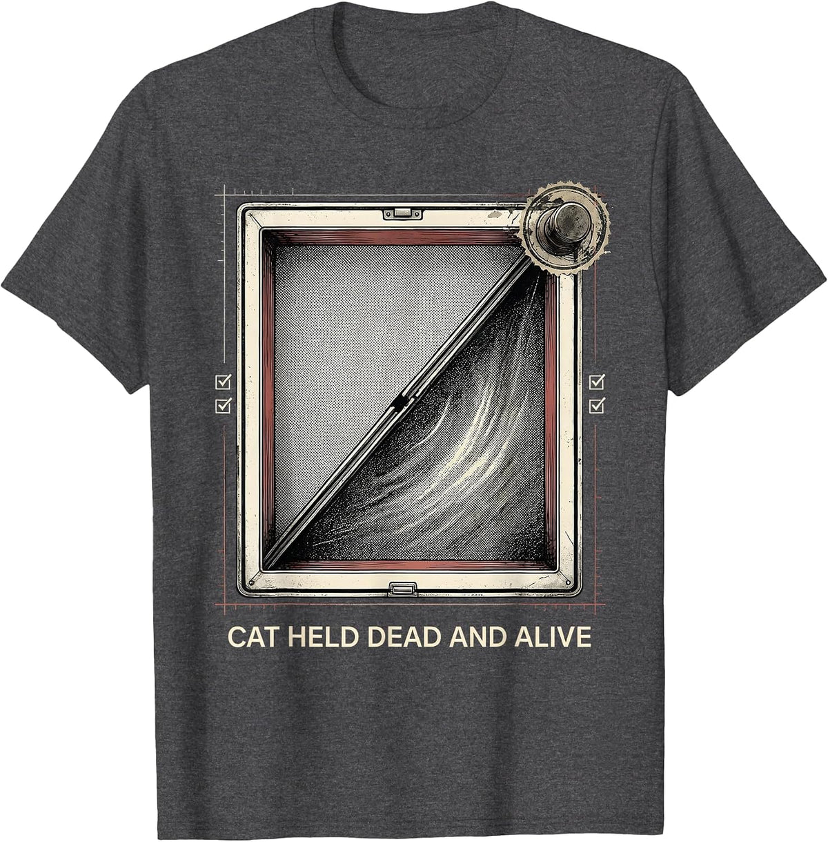 Men's Cat Held Dead And Alive Funny Quantum Physics Science Humor T-Shirt - Dark Heather Grey