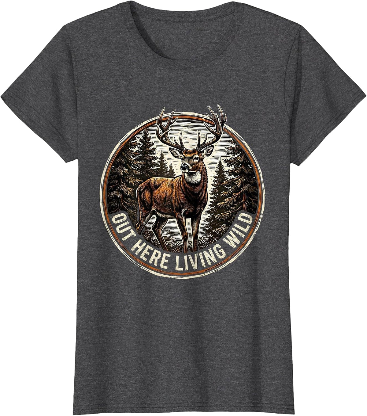 Women's Out Here Living Wild Hunting Graphic Design T-Shirt - Dark Heather Grey