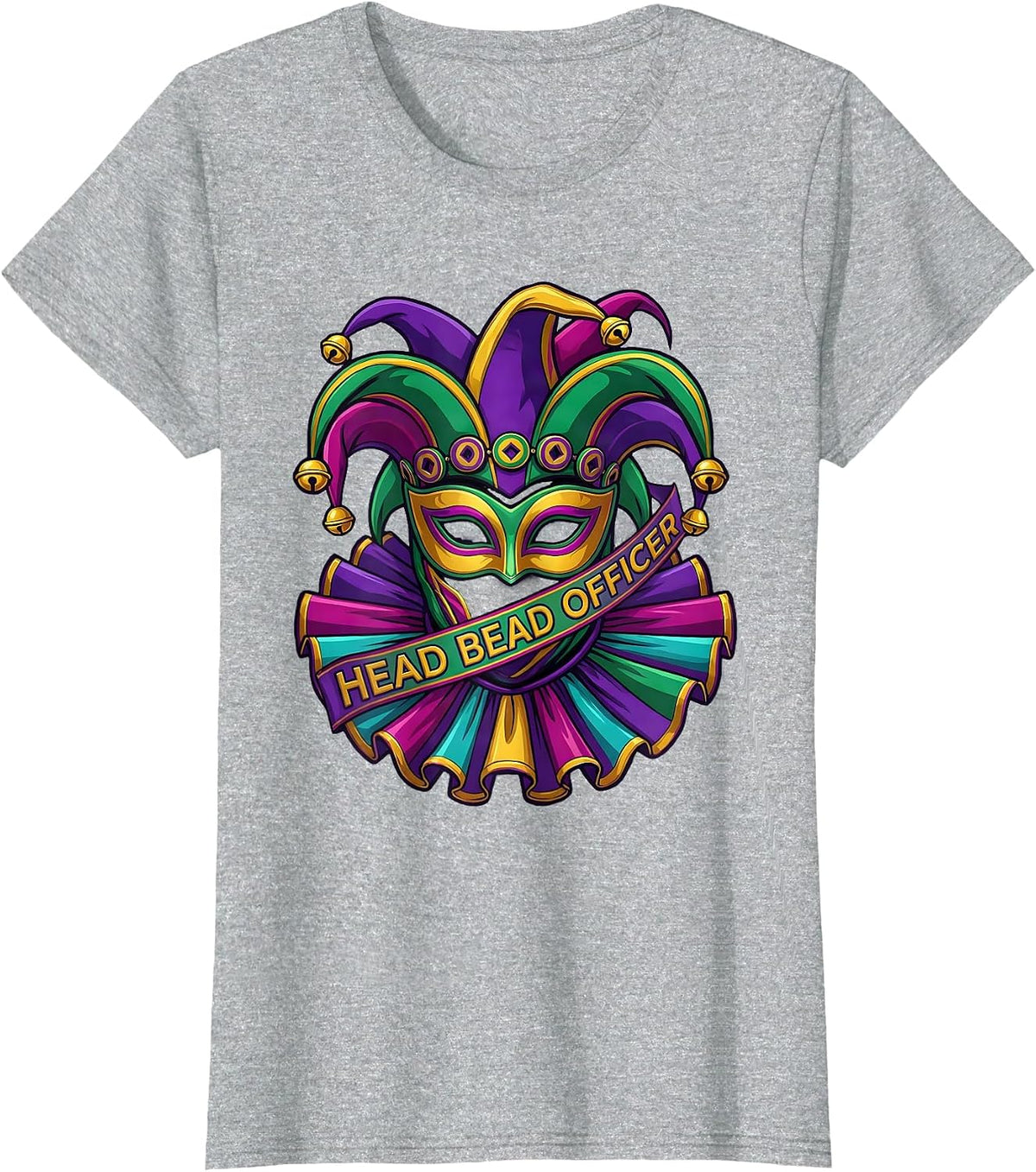 Head Bead Officer Colorful Mardi Gras Carnival Party Costume T-Shirt - Heather Grey