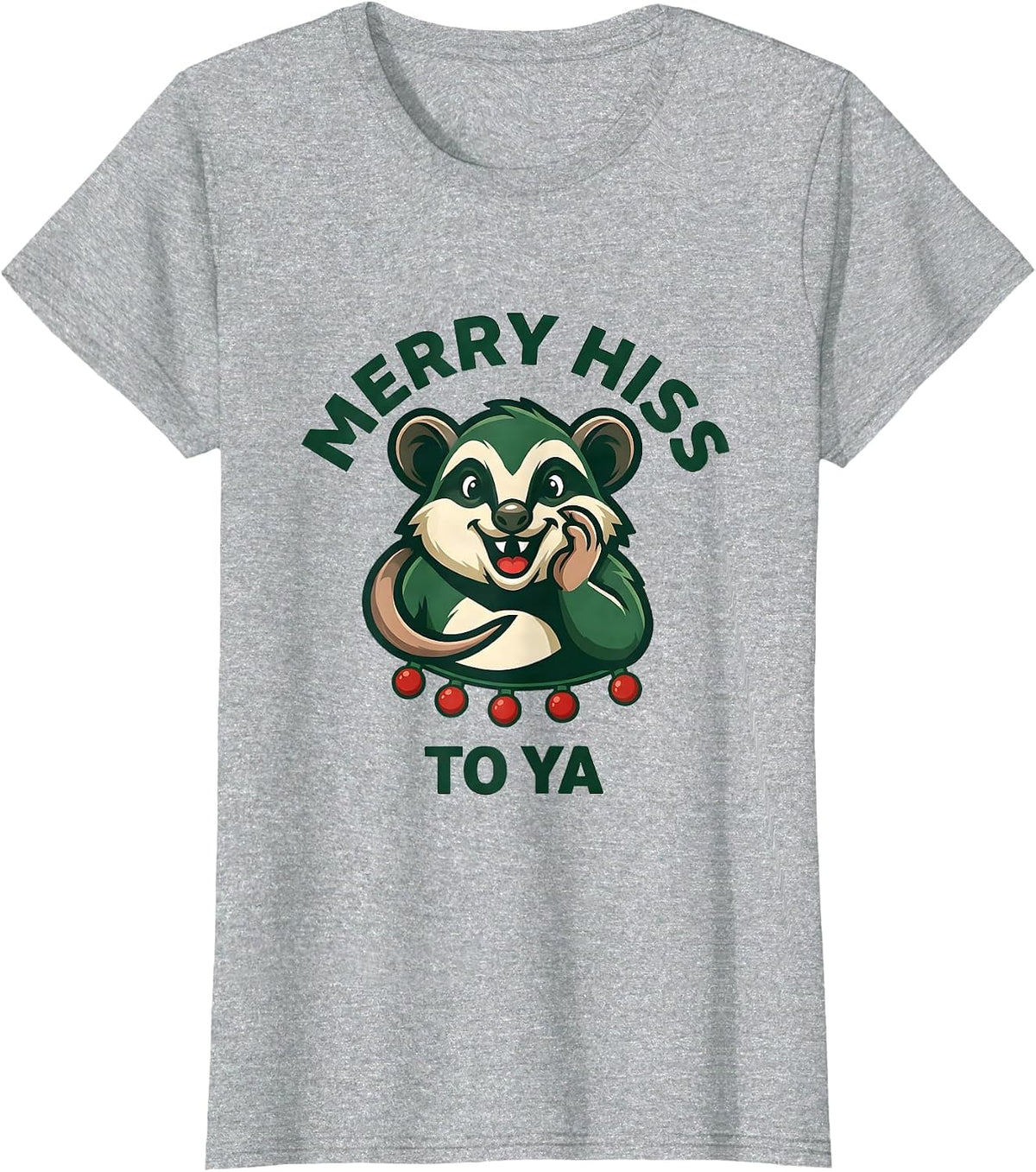 Merry Hiss To Ya Funny Opossum Ugly Sweater Christmas Humor T-Shirt - Heather Grey