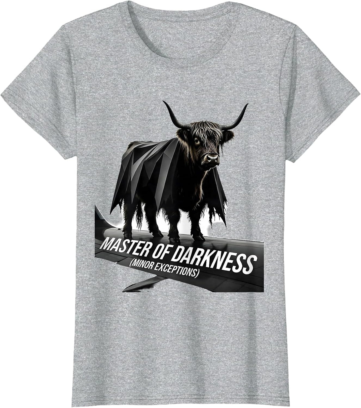 Women's Master of Darkness Minor Exceptions Funny Highland Cow T-Shirt - Heather Grey