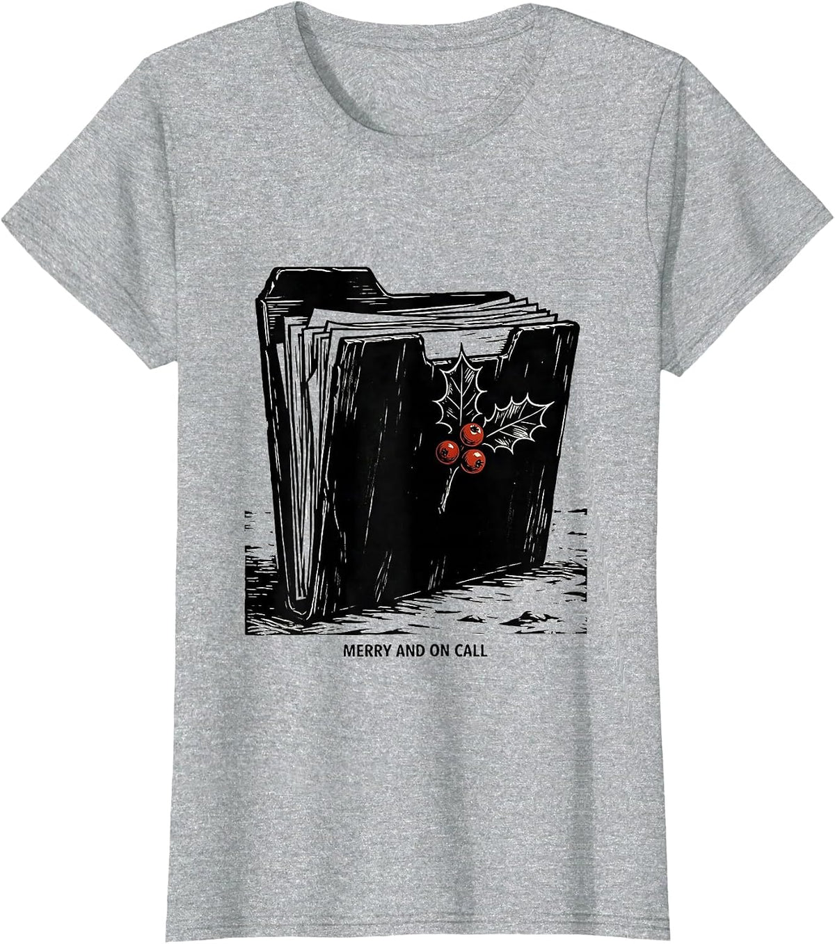 Women's Merry And On Call Linocut Social Worker Job Pride Funny T-Shirt - Heather Grey