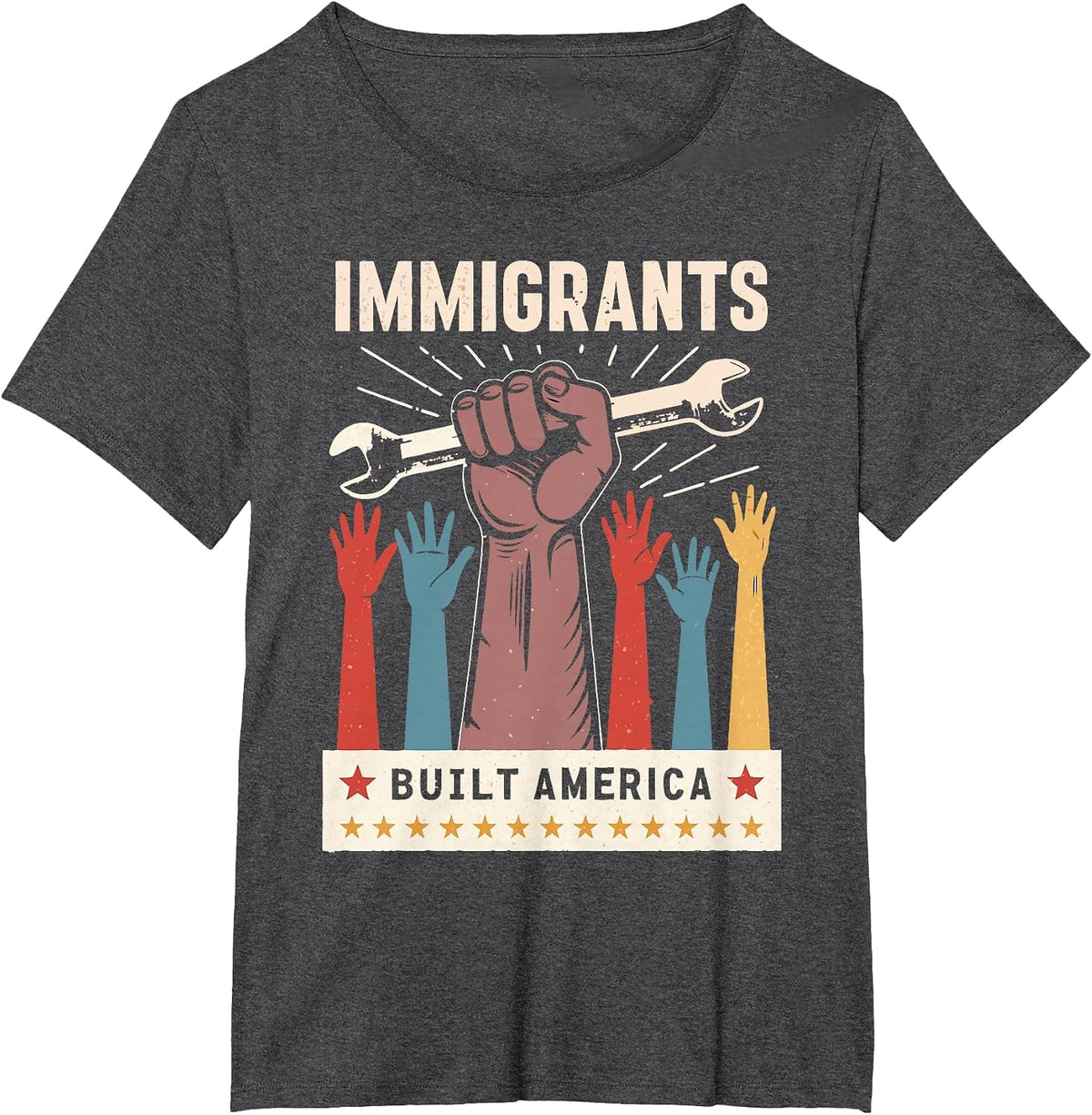Vintage Immigrants Built America Pride T-Shirt - Dark Heather Grey