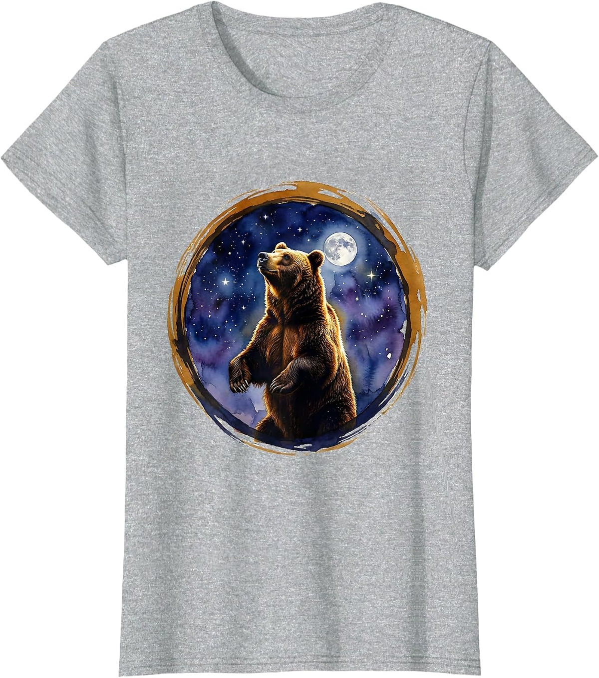 Women's Faith Over Fear Bear Under Starry Sky Graphic T-Shirt - Heather Grey